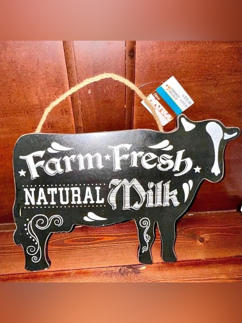 NWT- Ashland Farm Fresh Natural Milk Cow Farmhouse Wall Decor Sign Black